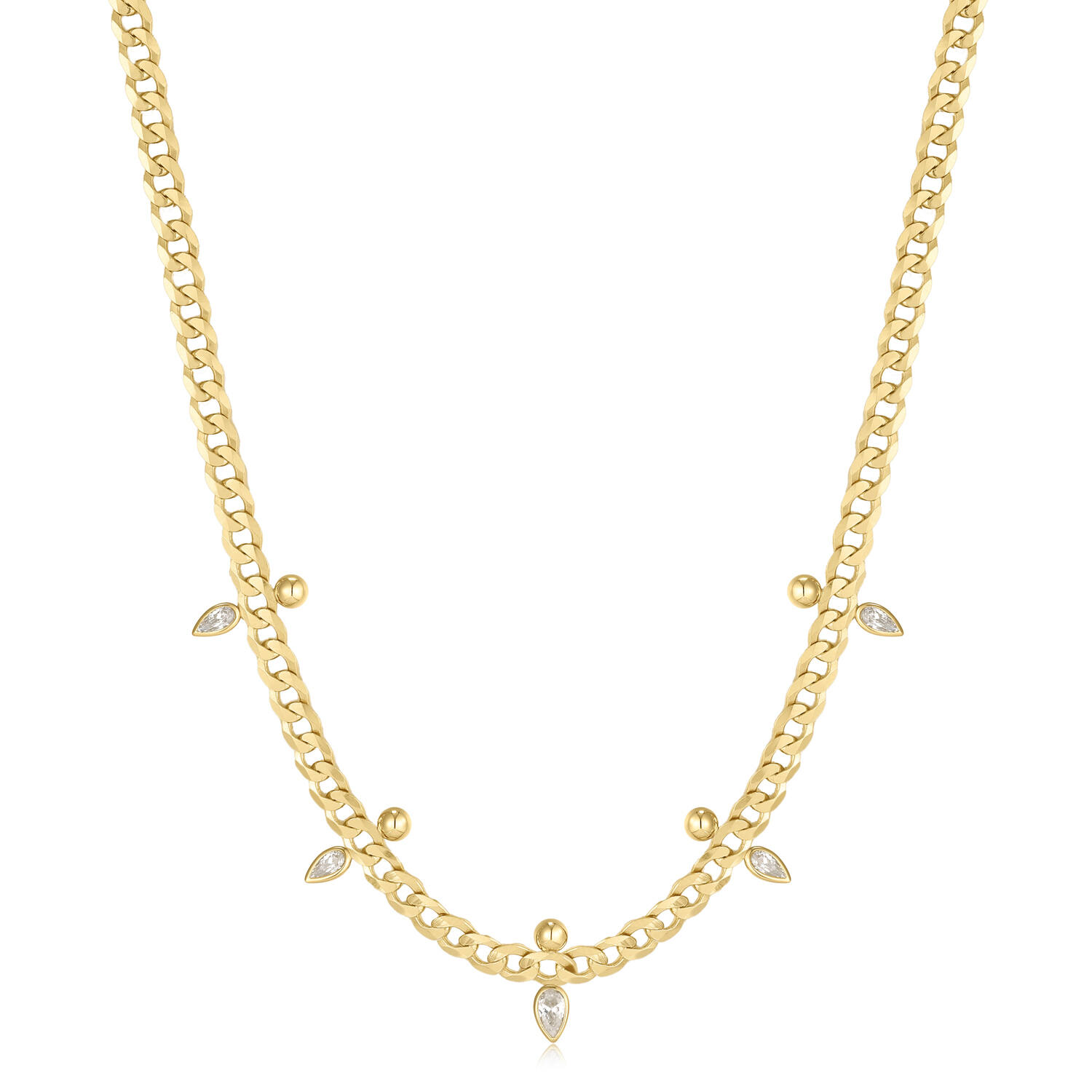  Polished Punk - Kette - Silber / 14kt GP - Zirkonia - 45cm